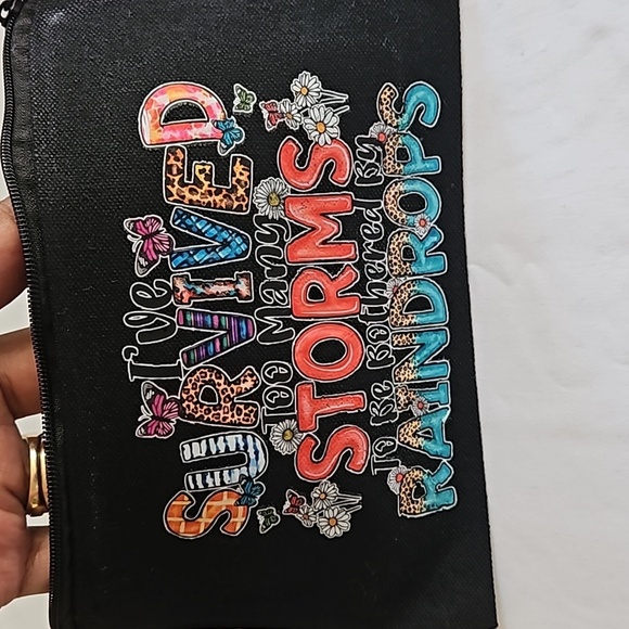 Hand Crafted Black Canvas Cosmetic Bag Pencil case Iron transfer Floral design - Picture 12 of 17